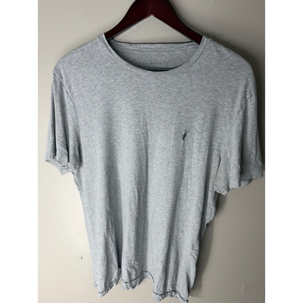 AllSaints Mens Tonic Crew Neck T-Shirt Grey Marl Ramskull Slim Fit Large